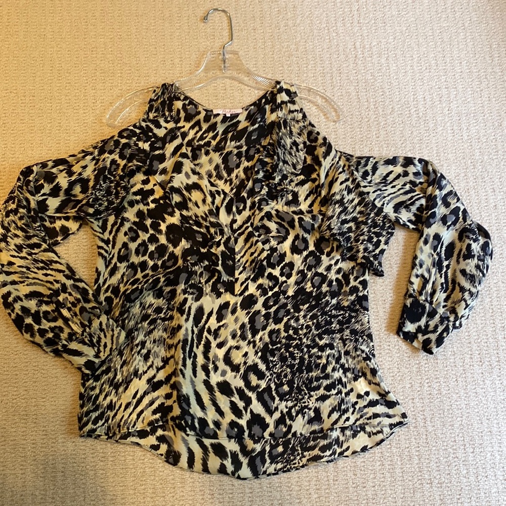 Parker woman’s silk cold shoulder blouse animal print